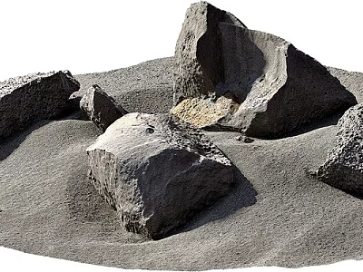 Natural Stones and Wooden Elements Scattered on Sandy Ground Surface 3d model