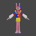 Colorful 3D Cartoon Clown Rabbit With Blue Red Yellow Outfit And Pink Limbs