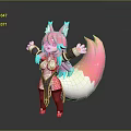 Cute Fox Character With Pink Hair Blue Accents Purple Red Outfit And Large Tail