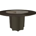 Round Modern Dining Table With Marble Top And Walnut Wooden Frame 3d model