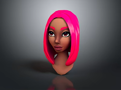 Stylized Game And Movie Character 3D Model With Pink Hair Brown Skin And Big Eyes 3d model