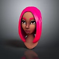 Stylized Game And Movie Character 3D Model With Pink Hair Brown Skin And Big Eyes