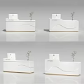 Modern White Reception Desk With Curved Design And Small Plant Decoration