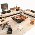 Modern Sofa Coffee Table Set With Throw Pillows Side Table And Decorative Rug 3d model