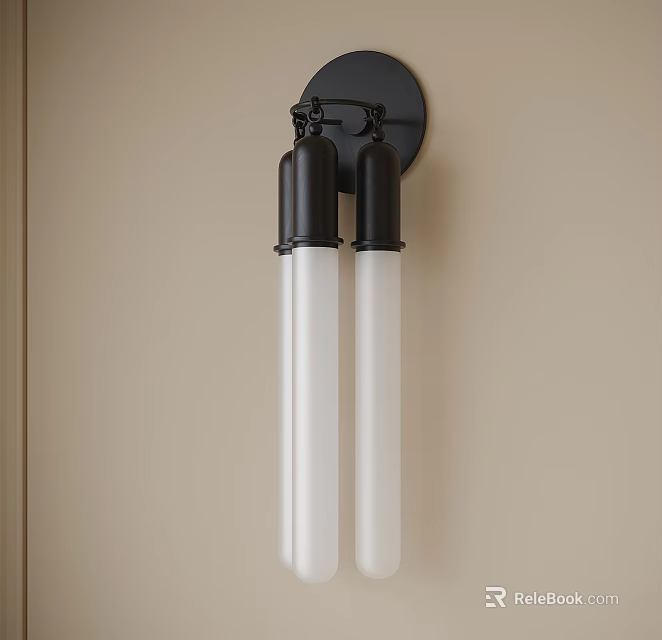 Modern Wall Lamp With Two White Tubes And Black Base On Beige Wall 3d model