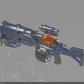 Futuristic Blue Metallic Weapon With Orange Component Scope And Mechanical Design 3d model