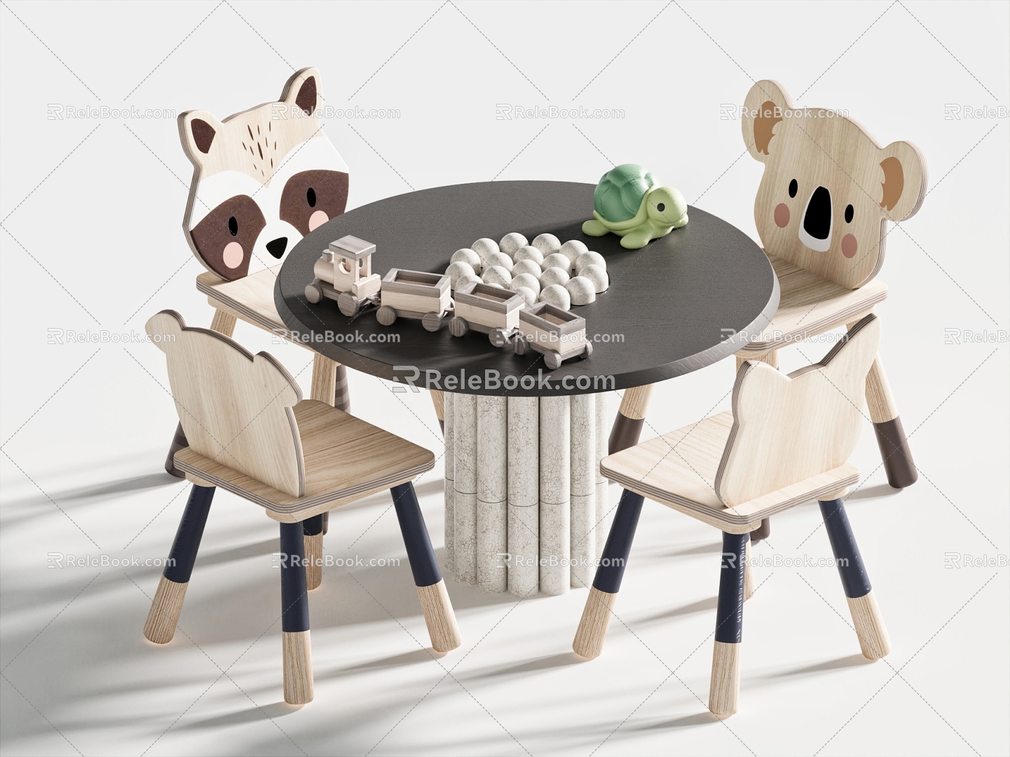 Children Table and Chair Animal Single Chair Train Turtle model