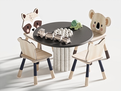 Children Table and Chair Animal Single Chair Train Turtle 3d model