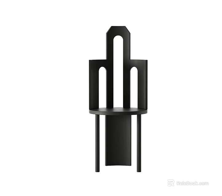 Modern Black Single Chair With Unique Geometric Backrest And Sleek Design 3d model 