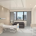 Hospital Ward Interior With Medical Bed Sofa And City View