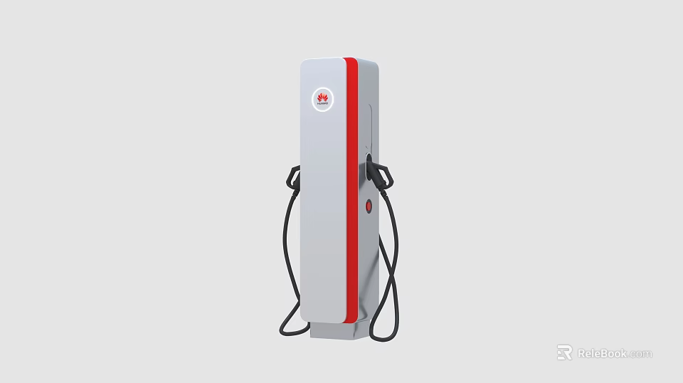 Electric Car Charging Station with White Red Stripe and Dual Charging Cables 3d model 