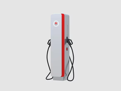 Electric Car Charging Station with White Red Stripe and Dual Charging Cables 3d model