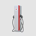 Electric Car Charging Station with White Red Stripe and Dual Charging Cables