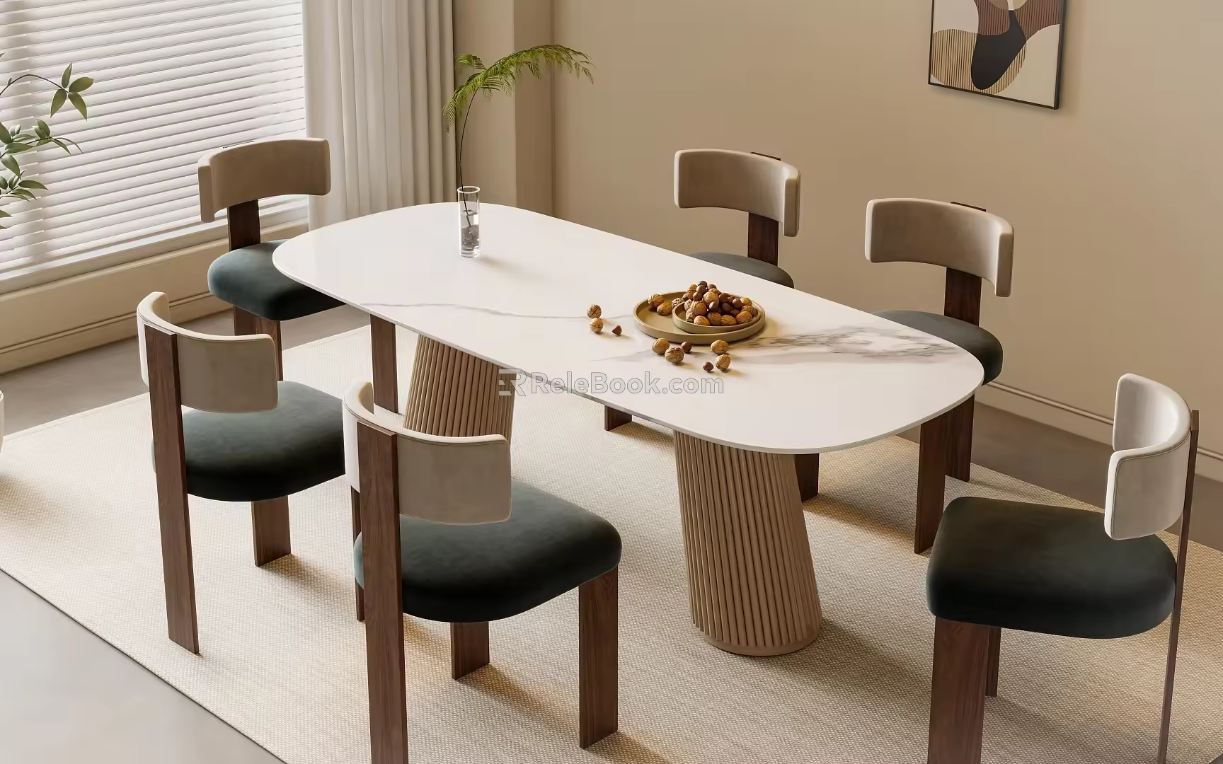 Modern Dining Table and Chair Combination Middle Ancient Dining Table and Chair 3d model