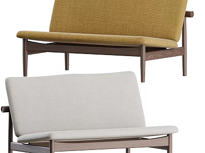 Modern Multi Person Sofa With Yellow And Light Gray Fabric Upholstery And Wooden Frame 3d model