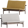 Modern Multi Person Sofa With Yellow And Light Gray Fabric Upholstery And Wooden Frame