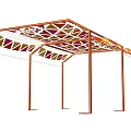 Polygonal Event Entrance With Colorful Triangular Geometric Patterns And Metal Frame