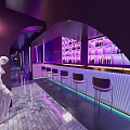 Modern Bar Interior With Purple Lighting Bar Counter And Seating Area