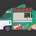Green And White Food Truck As Mobile Commercial Kitchen Equipment With Red Accents