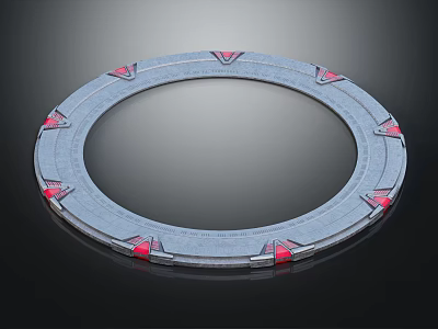 Futuristic Circular Metal Ring Component With Red Triangular Accents Mechanical Design Elements And Hollow Center 3d model