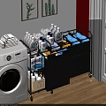 Laundry Room Setup With Washing Machine Multi Tier Storage Cart And Detergent Supplies
