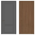 Gray And Wooden Hinged Doors With Simple Panel Design And Metal Handles