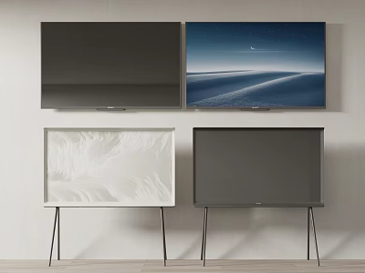 Wall Mounted and Stand Placed TVs with Various Screen Displays in Modern Room Setting 3d model