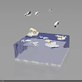 3D Blue Cubic Platform Scene With White Clouds And Floating Elements