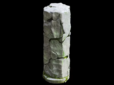Rustic Stone and Wood Decorative Pillar with Natural Cracked Surface and Green Moss 3d model