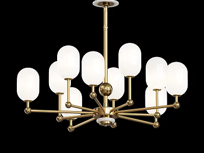 Modern Brass Chandelier With White Glass Shades And Multiple Arms Design 3d model