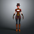 Game Movie Character With Red Hair Brown Hat Red Top Blue Pants And Brown Boots