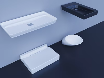 Sleek Modern Wall Mounted White and Black Washbasins with Rectangular Circular Designs 3d model