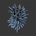 Abstract Blue Spiky Structure With Sharp Crystalline Projections On White Background