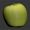 Fresh Yellow Green Apple With Speckled Surface Brown Stem On Shiny Surface With Gray Background