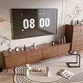 Modern Wooden TV Stand With TV Decorative Plants Floor Lamp And Rug