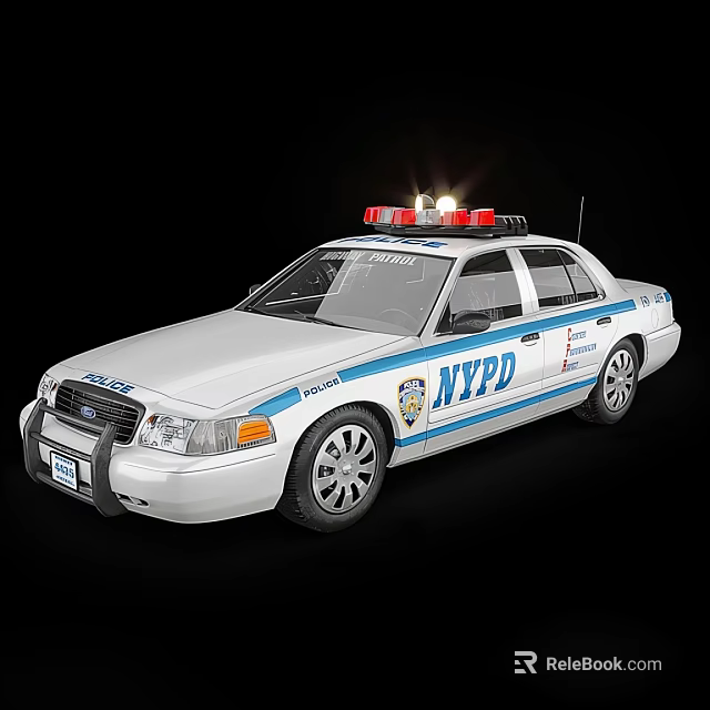 NYPD Police Car With Flashing Lights White Body And Blue Stripes 3d model 