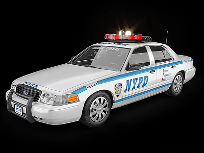 NYPD Police Car With Flashing Lights White Body And Blue Stripes 3d model