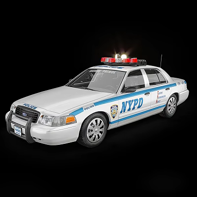 NYPD Police Car With Flashing Lights White Body And Blue Stripes 3d model NYPD Police Car With Flashing Lights White Body And Blue Stripes 3d model