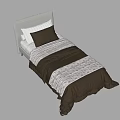 Single Bed with Light Gray Headboard White and Brown Pillows Brown Striped Bedspread Modern Bedroom