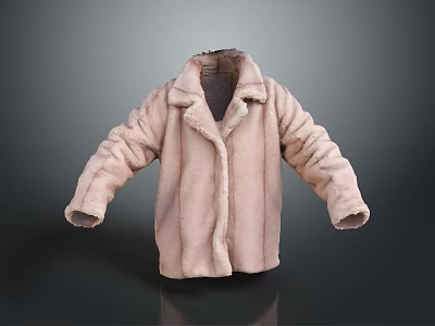 Light Pink Fur Coat With Collared Lapel And Loose Fit Design 3d model