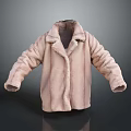 Light Pink Fur Coat With Collared Lapel And Loose Fit Design 3d model