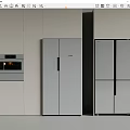 Modern Kitchen Interior With Stainless Steel Built In Double Door Refrigerator Freezer