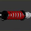 Car Shock Absorber With Red Coil Spring And Black Silver Components