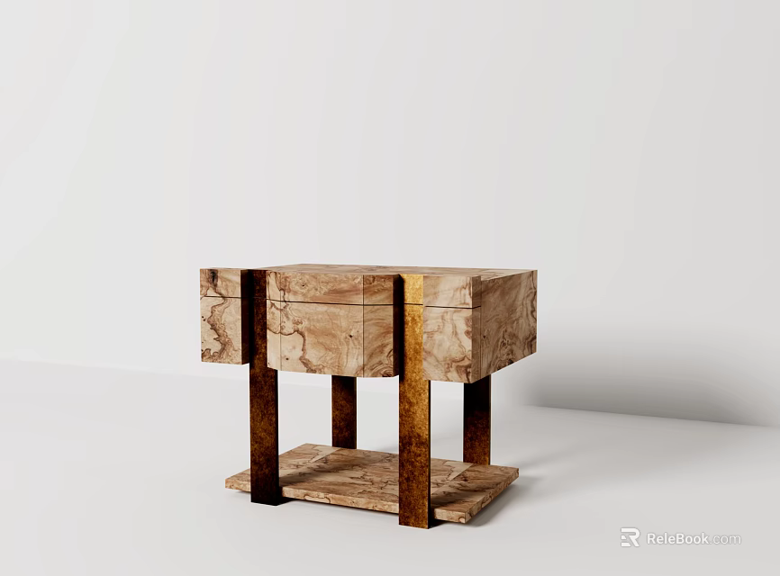 Modern Wooden Bedside Table With Drawer And Stylish Leg Design 3d model 