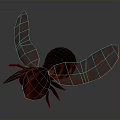 Artistic Detailed Insect Model With Red Transparent Wings And Glowing Abdomen