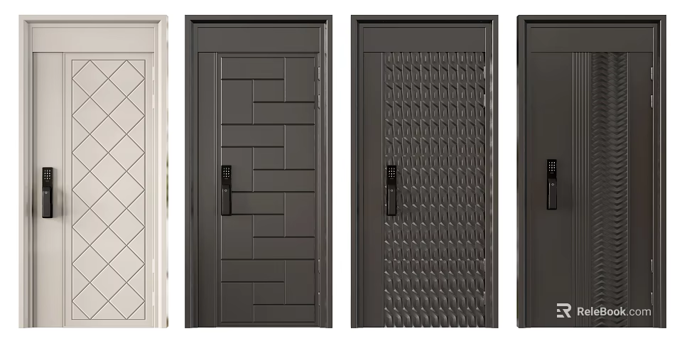 Security Doors With Various Textured Patterns Color Options And Black Handles 3d model