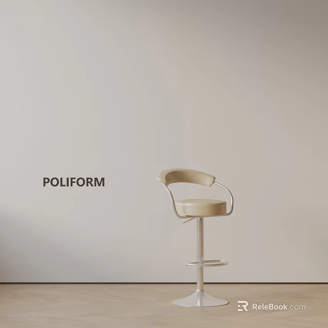 POLIFORM Modern Beige Bar Stool With Curved Backrest And Metal Frame 3d model