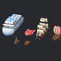 Low-surface boat simple model boat secondary sailing boat Q version boat 3d model