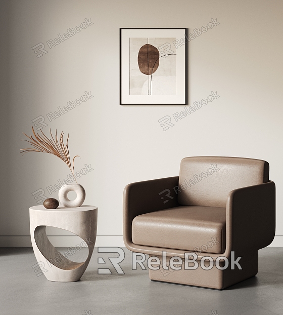 Modern Single Sofa Side Table Leather Single Sofa Decorative Painting Ornaments model