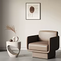 Modern Single Sofa Side Table Leather Single Sofa Decorative Painting Ornaments 3d model